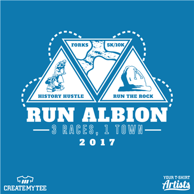Run Albion, 3 races 1 town, History Hustle, Forks 5k/10k, Run the rock