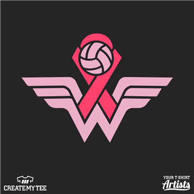 Cornwall Volleyball, Volleyball, Breast Cancer Ribbon, Wonder Woman