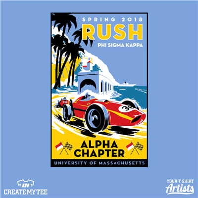 Spring Rush 2018 Phi Sigma Kappa Alpha Chapter, University of Massachusetts, Monaco race car illustration