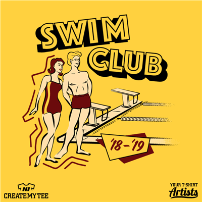 Swim Club, Retro, Vintage, Pool, Swimmers, Man, Woman, Lane Lines, Starting blocks