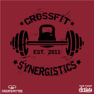 CrossFit Synergistics, Crossfit, Logo, Est 2011, Barbell, Kettlebell, Gym, Fitness, Distressed