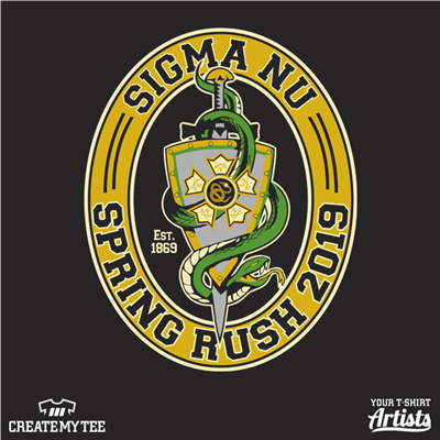 Sigma Nu, Spring Rush, Greek, Crest, Snake, 2019, Logo, Shield, Sword