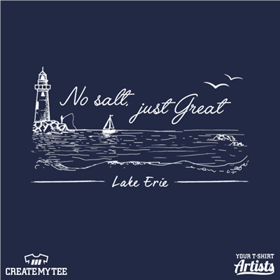 Lake Erie, No Salt, Just Great, Drawing, Lake, Boat, Lighthouse