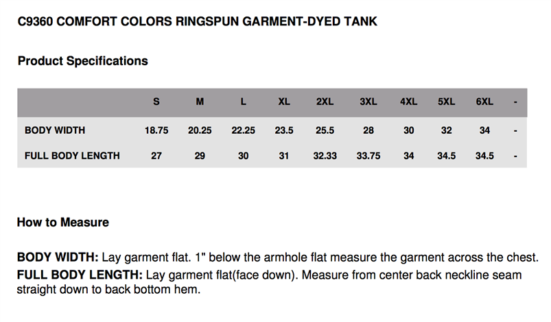 Comfort Colors Sizing Guide Createmytee