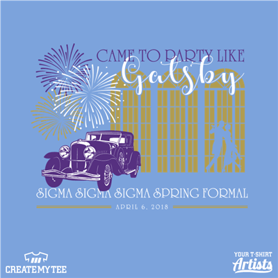 Came to party like Gatsby, Sigma Sigma Sigma Spring Formal, Greek, Fireworks, Vintage Car