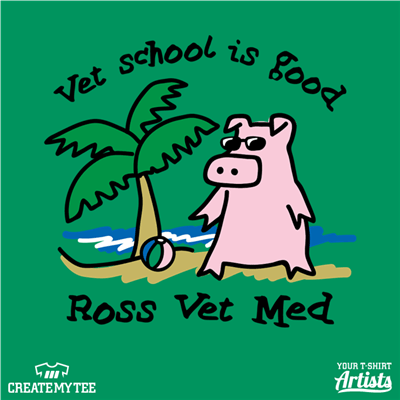 Vet school is good, Ross Vet Med, Pig on the beach