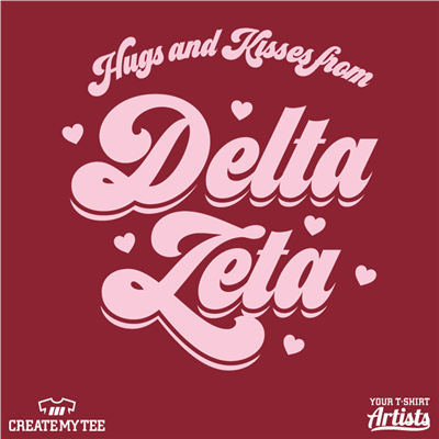 Hugs and kisses from Delta Zeta, Hearts, Greek