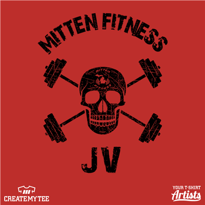 CrossFit Dexter, Mitten Fitness, Crossfit, Skull, Crossbones, Weights, Barbell, JV